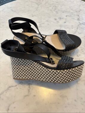 ALDO Black Woven Ankle-Strap Platform Wedge Sandals-9